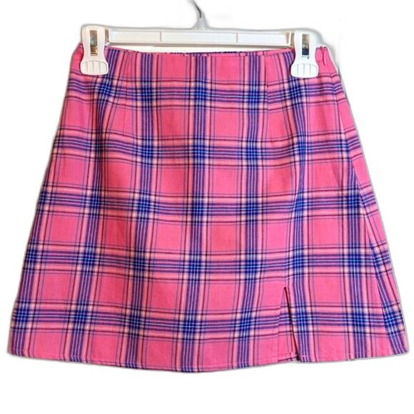 PRINCESS POLLY Pink Plaid Mini Skirt Womens Size 2 Y2K Preppy Trendy - Picture 1 of 8